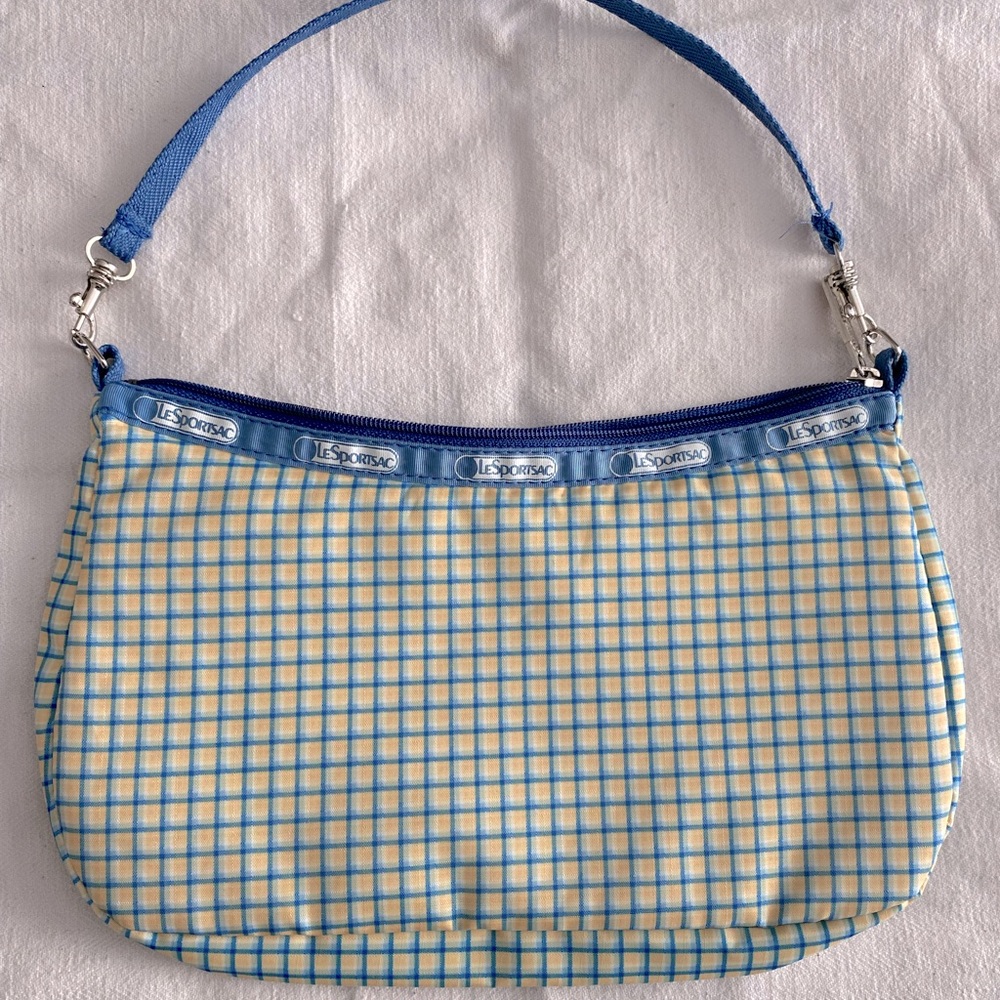 Vintage Y2K 00’s LeSportsac bag/clutch pastel blue and yellow check pattern